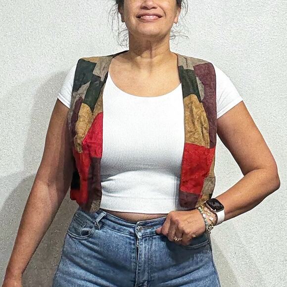 Suede Leather Vintage Open Front Vest Sz M - Picture 1 of 9